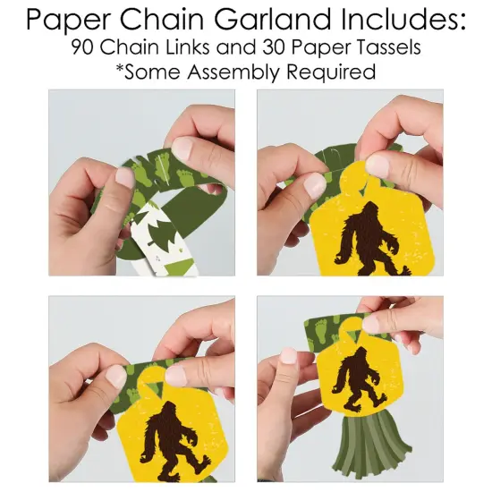 Big Dot of Happiness Sasquatch Crossing - 90 Chain Links & 30 Paper Tassels Decor Kit - Bigfoot Party or Birthday Party Paper Chains Garland - 21 feet {6}