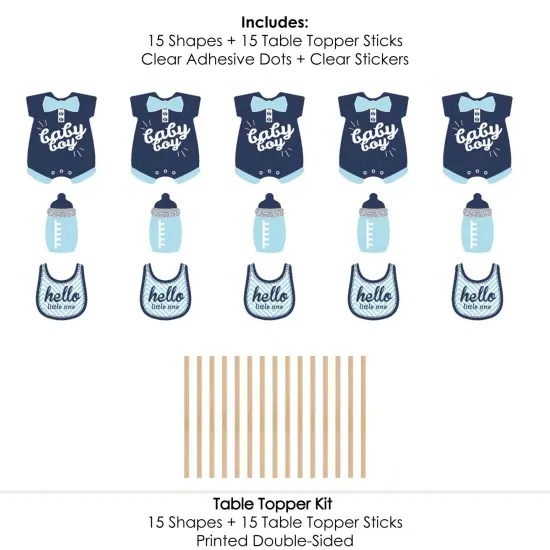 Big Dot of Happiness Hello Little One - Blue and Silver - Boy Baby Shower Party Centerpiece Sticks - Table Toppers - Set of 15 {7}