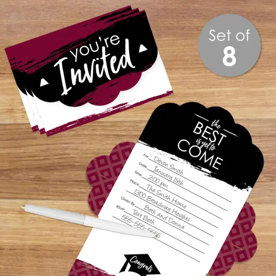 Big Dot of Happiness Maroon Grad - Best is Yet to Come - Fill-In Cards - Burgundy Graduation Party Fold and Send Invitations - Set of 8 {3}
