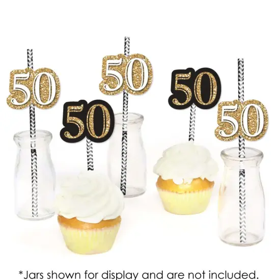 Big Dot of Happiness Adult 50th Birthday - Gold - Paper Straw Decor - Birthday Party Striped Decorative Straws - Set of 24 {6}