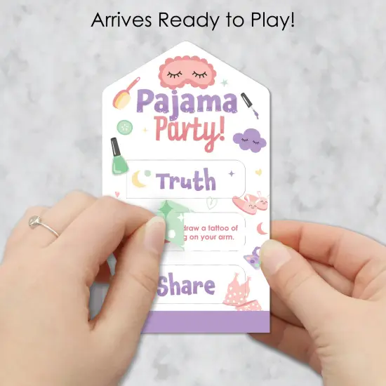 Big Dot of Happiness Pajama Slumber Party - Girls Sleepover Birthday Party Game Pickle Cards - Truth, Dare, Share Pull Tabs - Set of 12 {3}