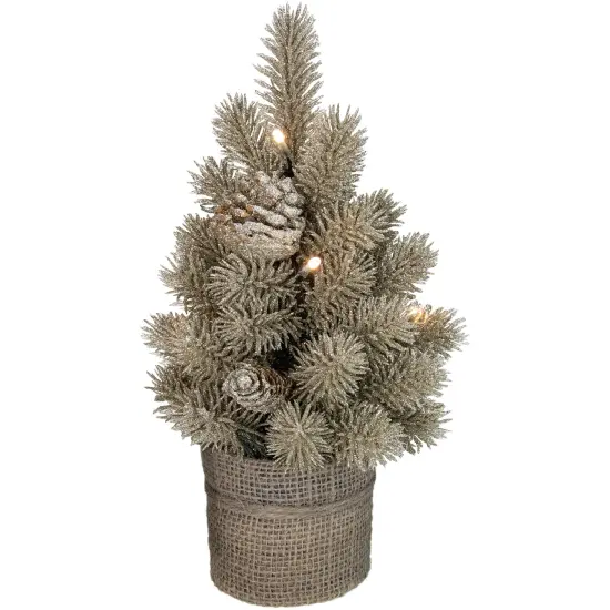 Northlight LED Potted Metallic Glitter Artificial Christmas Tree - 10.25" - Clear Lights Gold {4}