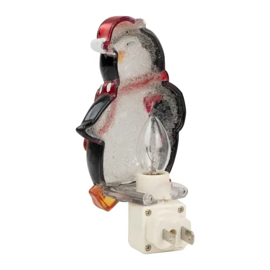 Northlight Happy Penguin Holding Candy Cane in Santa Hat Christmas Night Light - 6" White {6}