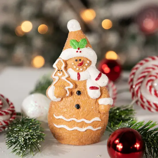Northlight Frosted Gingerbread Snowman with Cookie Tree Christmas Figurine - 5.75" Brown {3}