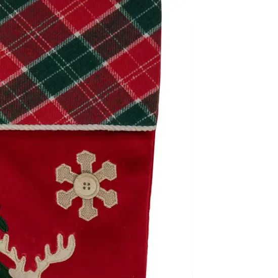 Northlight 20.5-Inch Red and Green Plaid Christmas Stocking with a Pine Tree and Moose {4}