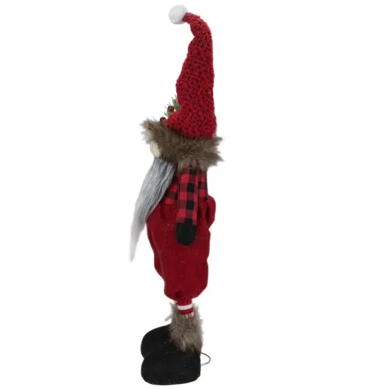 Northlight Standing Buffalo Plaid Gnome with Berry Pine Christmas Figure - 17" Red {5}