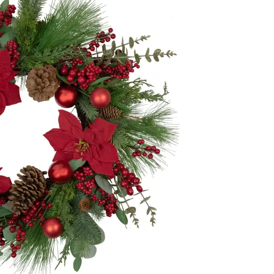 Northlight Artificial Red Berry and Poinsettia Christmas Wreath, 28-Inch, Unlit Green {5}