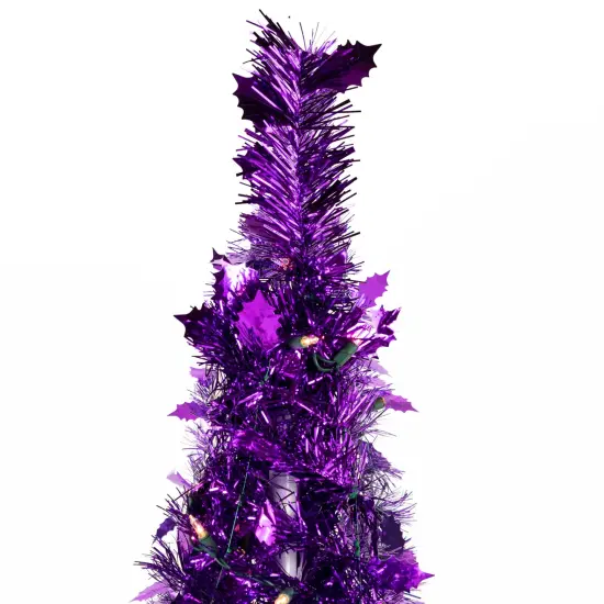 Northlight 4' Pre-Lit Purple Tinsel Pop-Up Artificial Christmas Tree, Clear Lights {6}