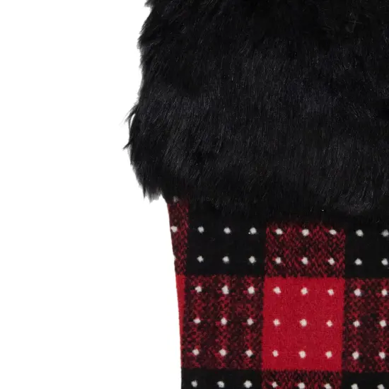 Northlight 21.5" Red and Black Plaid with Dots and Faux Fur Cuff Christmas Stocking {5}