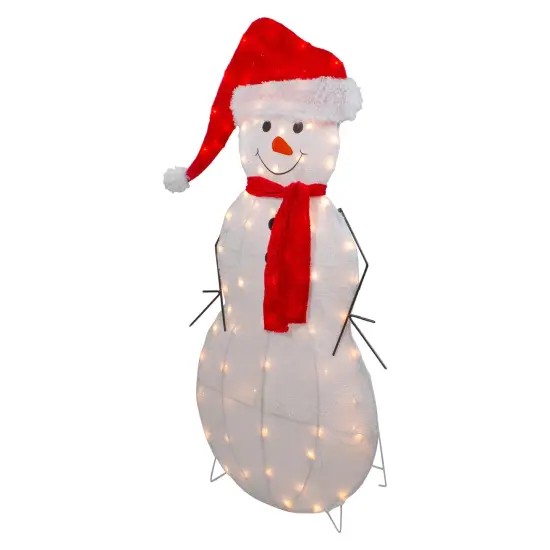 Northlight 42" Lighted 2D Chenille Snowman in Santa Hat Outdoor Christmas Decoration White {6}