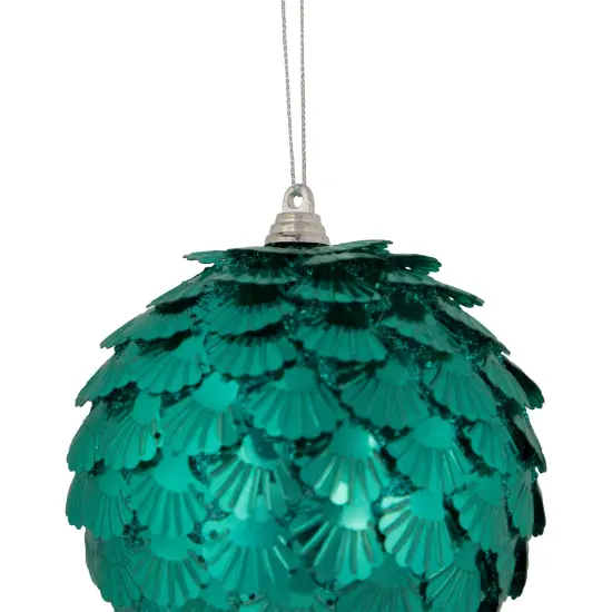 Northlight Sequin Layered Clamshells Christmas Ball Ornament - 4" (100mm) - Aquamarine Green {7}