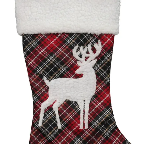 Northlight 20" Black and Red Tartan Reindeer Christmas Stocking with Cuff {4}