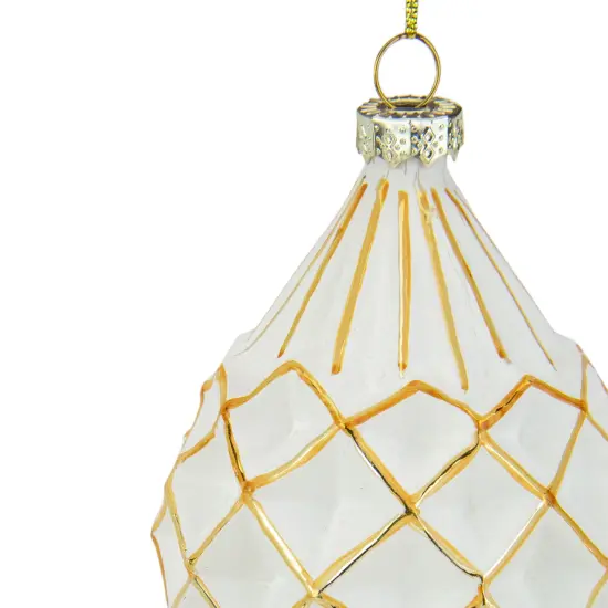 Northlight 5" Glittered White and Gold Geometric Finial Glass Christmas Ornament {5}