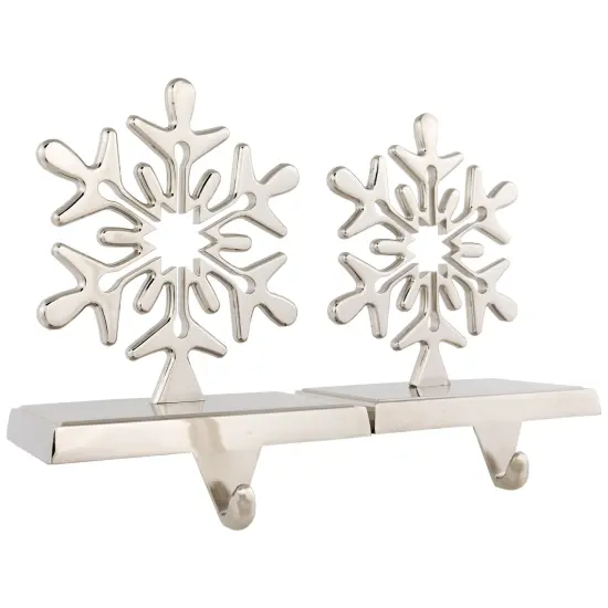 Northlight Set of 2 Solid Silver Snowflake Cutout Christmas Metal Stocking Holders 6.5" {4}