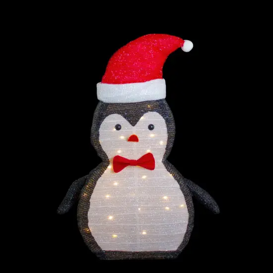 Northlight 28" LED Lighted Tinsel Penguin in Santa Hat Outdoor Christmas Decoration Black {4}
