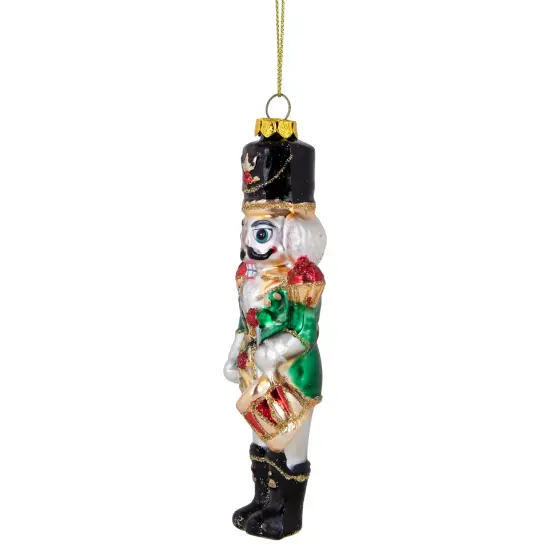Northlight 5.25" Green, Red and Gold Nutcracker With Drum Glass Christmas Ornament White {5}