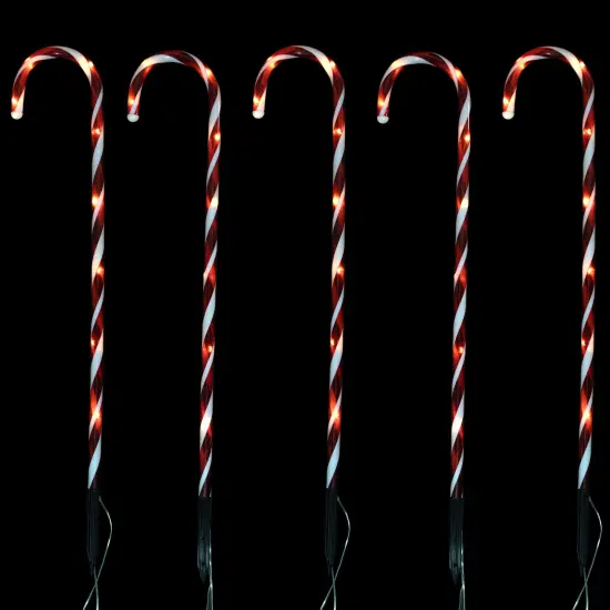 Northlight Set of 5 Red Lighted Candy Cane Christmas Lawn Stakes 28" - Battery Operated {4}