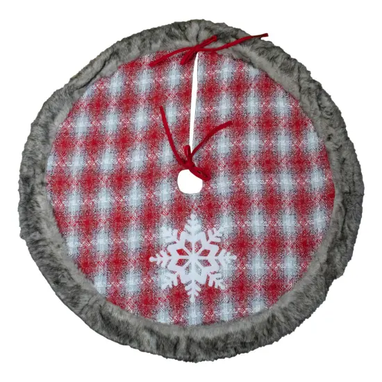 Northlight 48" Red and White Plaid Christmas Tree Skirt with Snowflake {3}