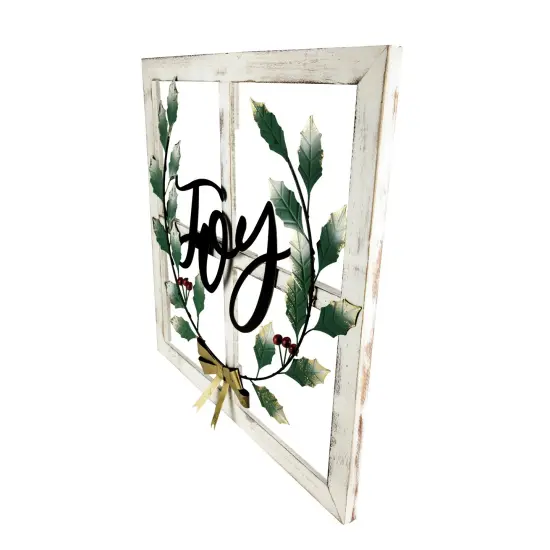 Northlight 23.75" Joy Window Frame with Holly Christmas Wall Sign White {5}