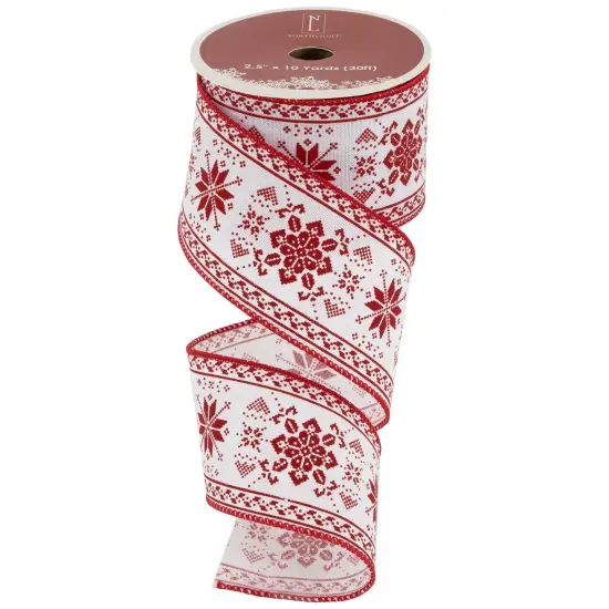 Northlight Red and White Knit Pattern Wired Craft Christmas Ribbon 2.5" x 10 Yards {4}