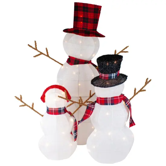 Northlight Lighted Tinsel Snowmen Family Christmas Outdoor Decorations - Clear Lights - Set of 3 White {6}