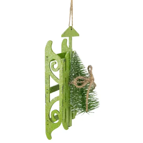 Northlight Tree on Wood Sled Christmas Ornament - 9" - Green {4}
