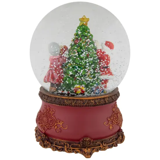 Northlight Santa and Mrs. Claus Decorating Christmas Tree Musical Snow Globe - 6" Red {6}