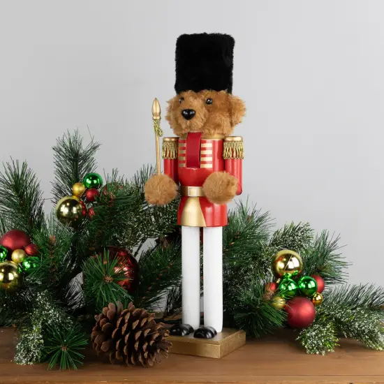 Northlight Plush Teddy Bear Soldier Christmas Nutcracker - 14" - Red and Gold {3}
