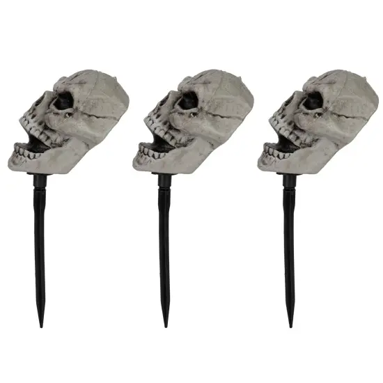 Northlight Set of 3 Skull Stakes Outdoor Yard Halloween Decorations Gray {4}
