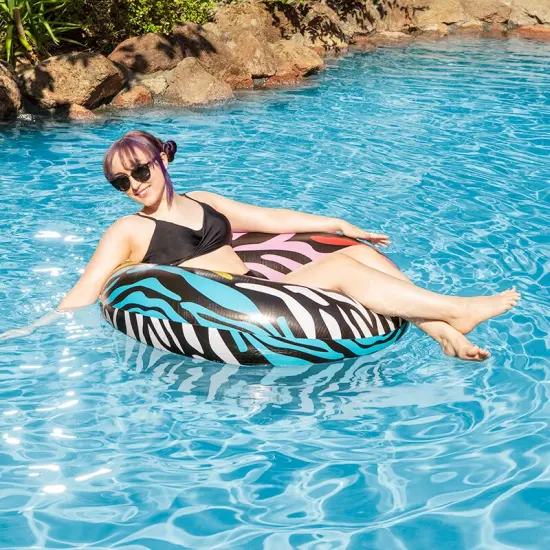 Swim Central 39" Multi-Color Zebra Stripes Inflatable Inner Tube Ring Float Black {4}