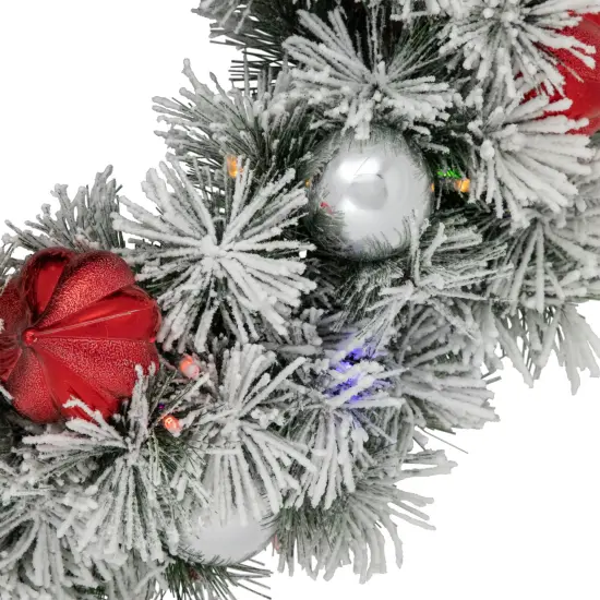 Northlight Pre-Lit Battery Operated Snowy Bristle Pine Christmas Wreath - 24" - Dual Color LED Lights White {6}