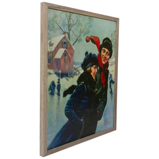 Northlight 19" Fiber Optic Norman Rockwell 'Couple Ice Skating' Christmas Wall Art Blue {4}