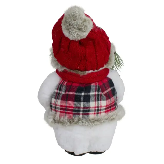 Northlight Plush Snowman with Pine Sprig Wearing Plaid Vest Christmas Figure - 10" White {6}