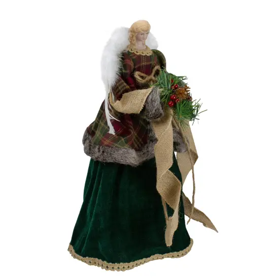 Northlight 18" Red and Green Angel in a Dress Christmas Tree Topper Accented with Holly Berries - Unlit {4}