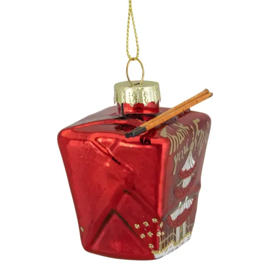 Northlight 3.5" Red Asian Food Take Out Container Glass Christmas Ornament {4}
