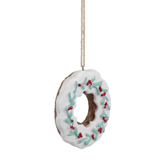 Northlight 2.75" White Frosted Donut with Pine and Berry Christmas Ornament {5}