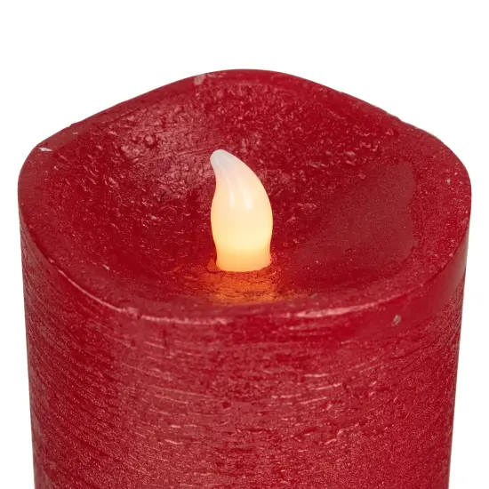 Northlight LED Flickering Flameless Textured Wax Pillar Candles - 8" - Red - Set of 3 {7}