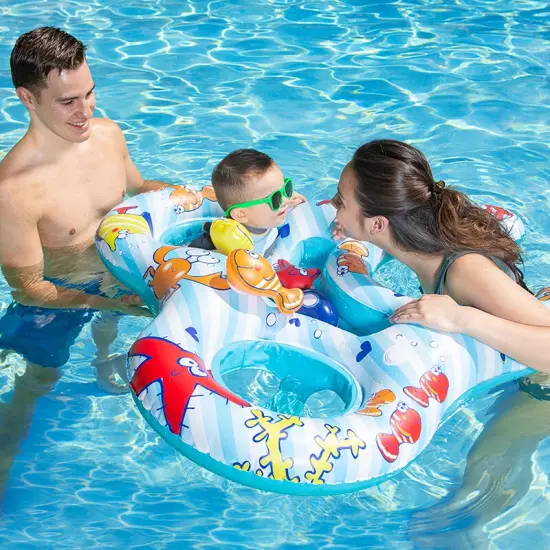 Swim Central 46.5" Underwater Creatures Mommy and Us Dual Inflatable Swimming Pool Float Multi {5}