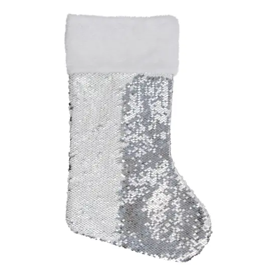 Northlight 19" White and Silver Sequin Christmas Stocking With White Faux Fur Cuff {4}