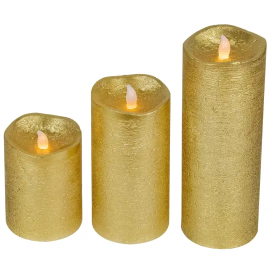 Northlight LED Brushed Flameless Christmas Pillar Candles - 8" - Gold Finish - Set of 3 {5}