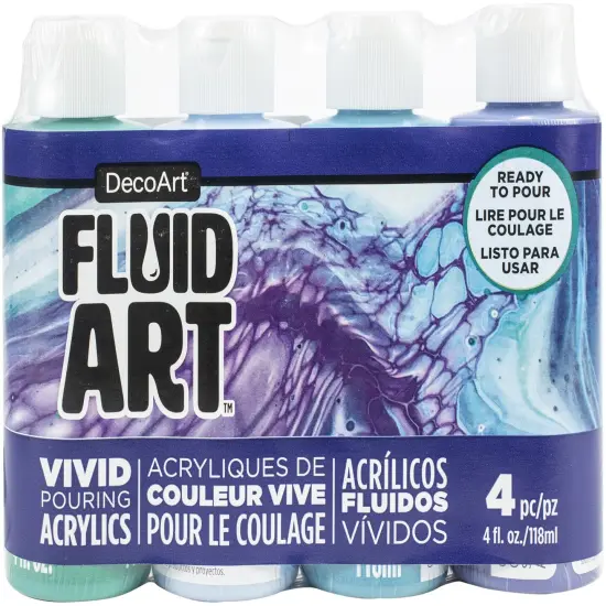 DecoArt FluidArt Paint Pouring Value Pack 4/Pkg-Lagoon {1}