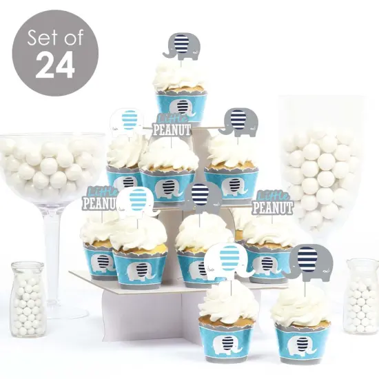 Big Dot of Happiness Blue Elephant - Cupcake Decoration - Boy Baby Shower or Birthday Party Cupcake Wrappers and Treat Picks Kit - Set of 24 {3}
