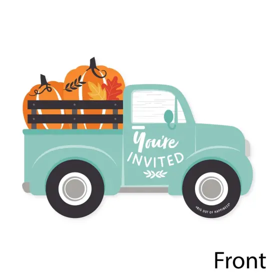Big Dot of Happiness Happy Fall Truck - Shaped Fill-In Invitations - Harvest Pumpkin Party Invitation Cards with Envelopes - Set of 12 {4}