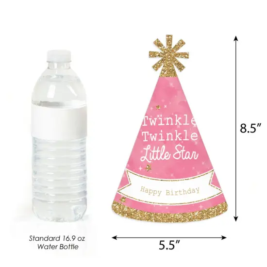 Big Dot of Happiness Pink Twinkle Twinkle Little Star - Cone Happy Birthday Party Hats for Kids and Adults - Set of 8 (Standard Size) {4}