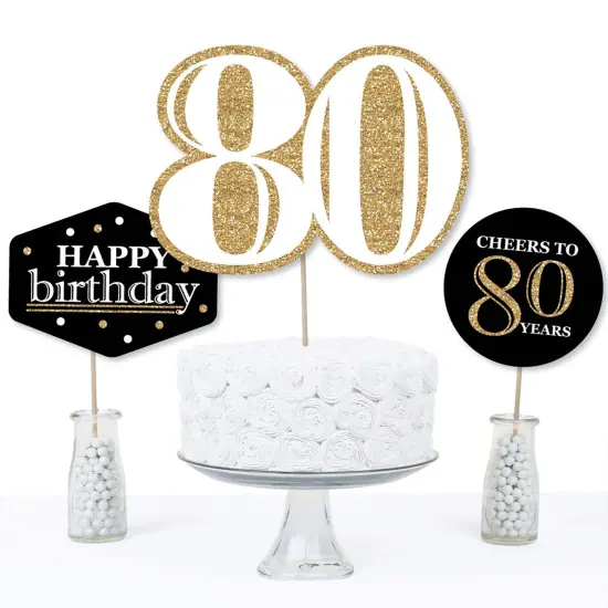 Big Dot of Happiness Adult 80th Birthday - Gold - Birthday Party Centerpiece Sticks - Table Toppers - Set of 15 {4}