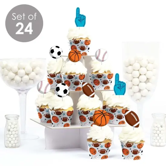 Big Dot of Happiness Go, Fight, Win - Sports - Cupcake Decoration - Baby Shower or Birthday Party Cupcake Wrappers and Treat Picks Kit - Set of 24 {3}