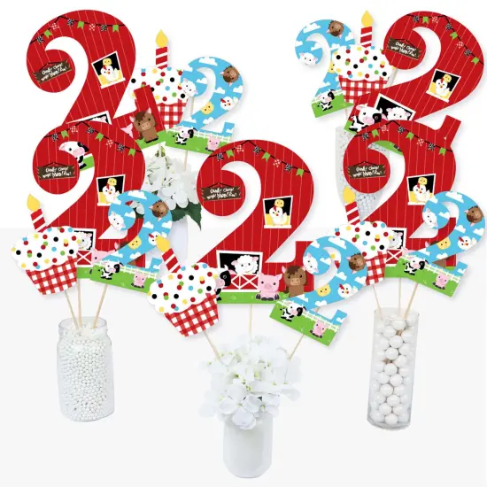 Big Dot of Happiness 2nd Birthday Farm Animals - Barnyard Second Birthday Party Centerpiece Sticks - Table Toppers - Set of 15 {3}