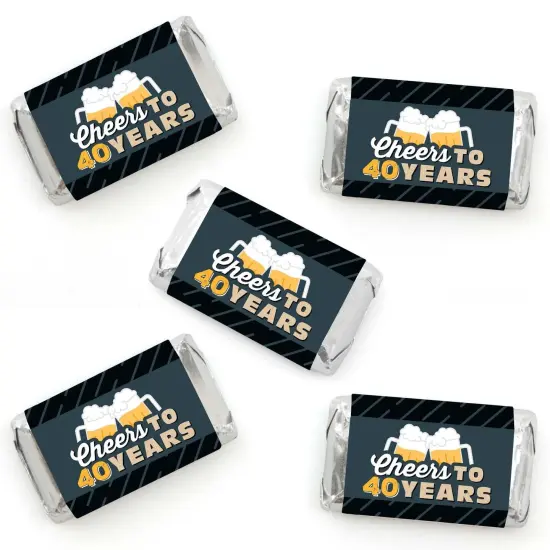 Big Dot of Happiness Cheers and Beers to 40 Years - Mini Candy Bar Wrapper Stickers - 40th Birthday Party Small Favors - 40 Count {1}