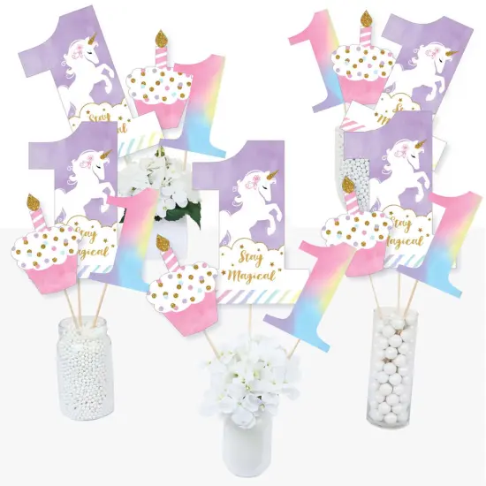Big Dot of Happiness 1st Birthday Rainbow Unicorn - Magical Unicorn First Birthday Party Centerpiece Sticks - Table Toppers - Set of 15 {3}