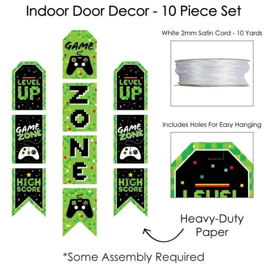 Big Dot of Happiness Game Zone - Hanging Vertical Paper Door Banners - Pixel Video Game Party or Birthday Party Wall Decor Kit - Indoor Door Decor {6}